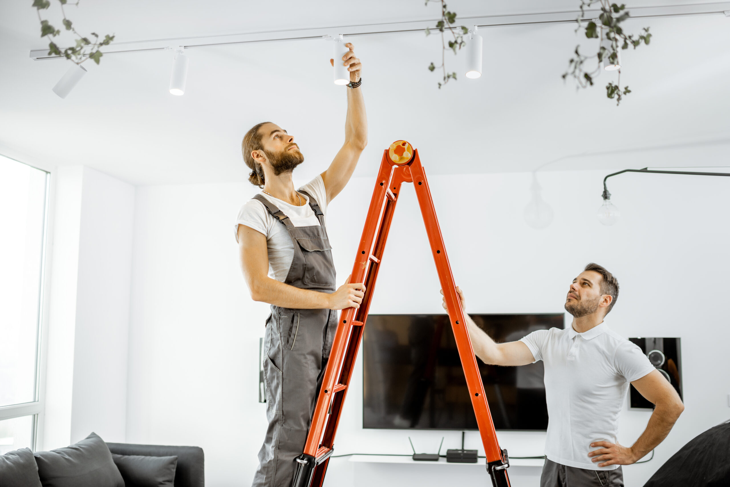 Stepladder in use