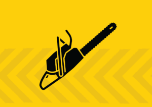 Chainsaw Training graphic, black on yellow bg