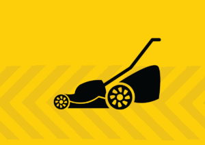 Lawn Mower Training graphic black on yellow